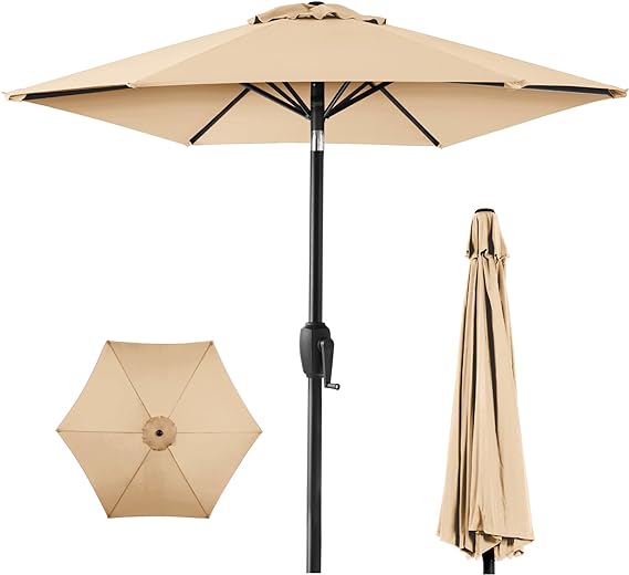 7.5ft Heavy-Duty Round Outdoor Market Table Patio Umbrella w/Steel Pole, Push Button Tilt