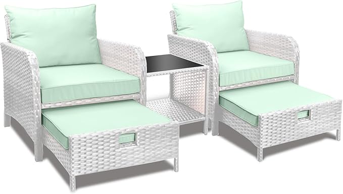 Balcony Furniture 5 Piece Patio Conversation Set, PE Wicker Rattan Outdoor Lounge Chairs