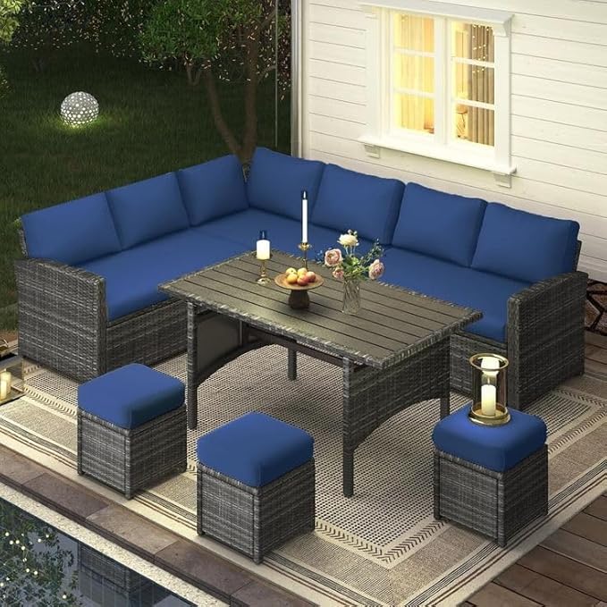 Patio Furniture Set with Cover, 7 PCS Outdoor Sectional Conversation Set