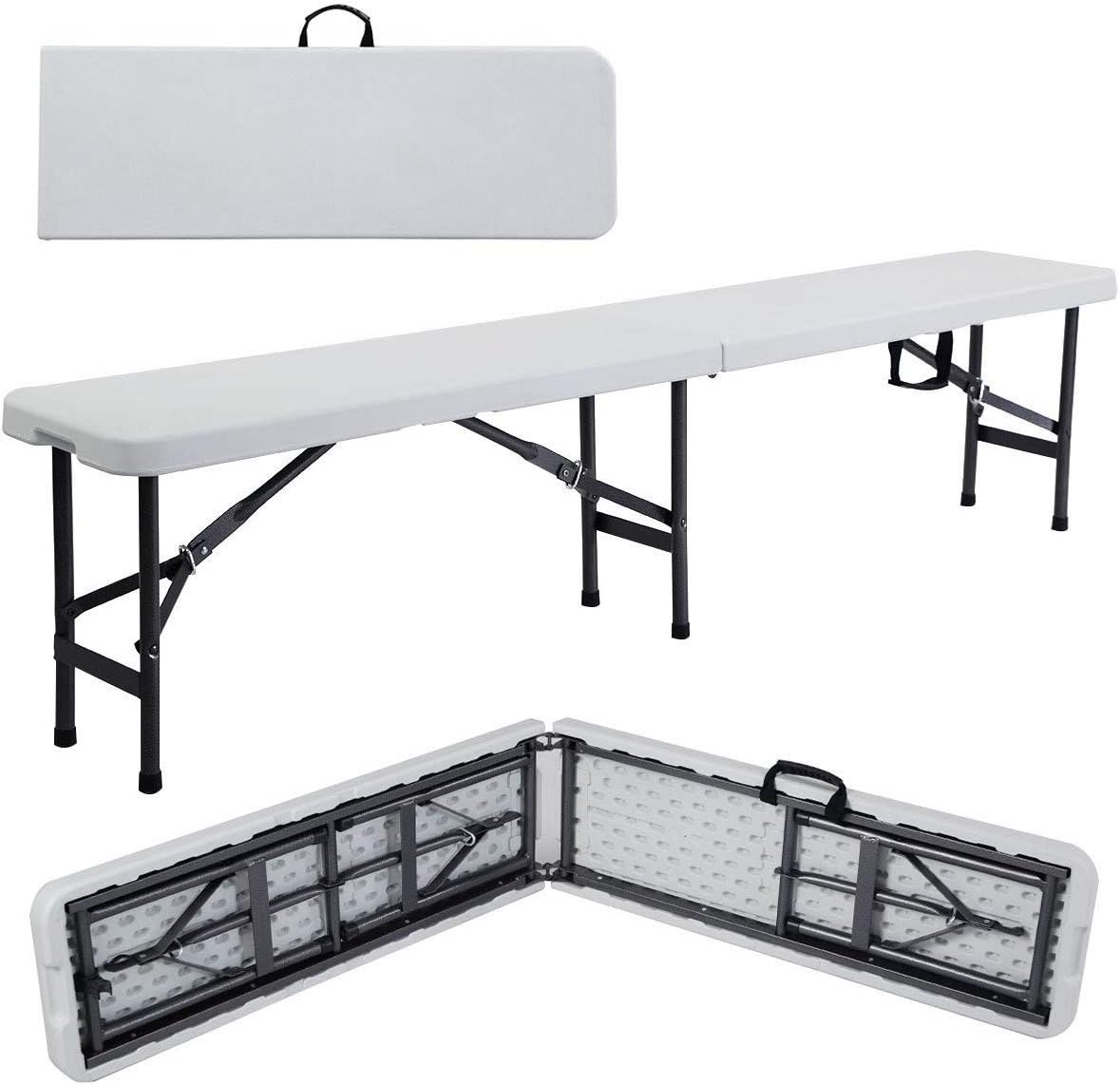 White Plastic Folding Portable Bench for Indoor, Outdoor Picnic Bench