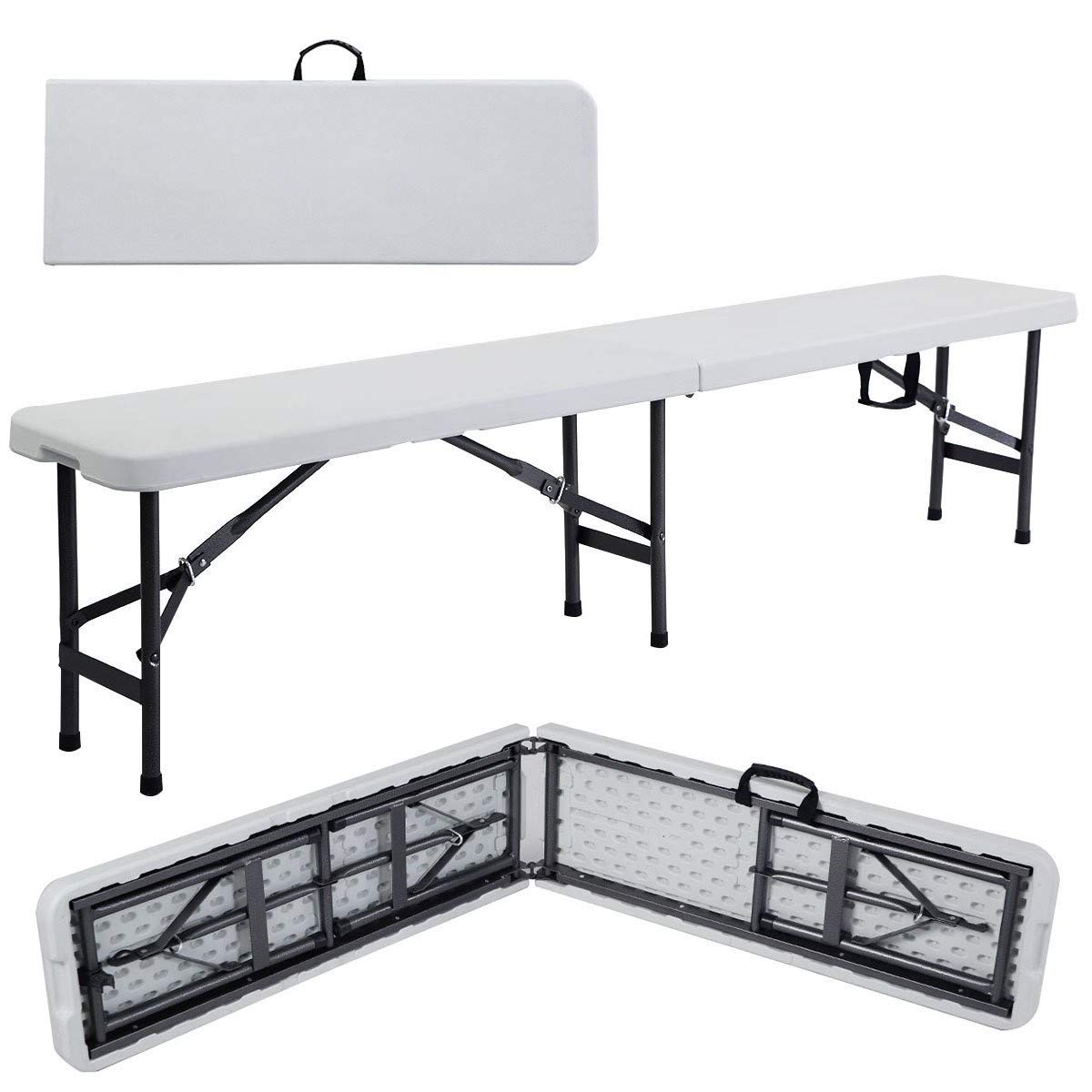White Plastic Folding Portable Bench for Indoor, Outdoor Picnic Bench