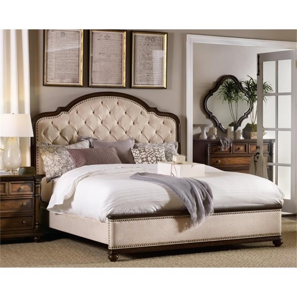 Leesburg Tufted Fabric Upholstered King Bed in Mahogany