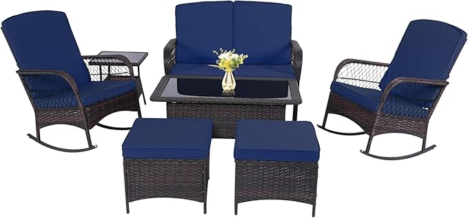 3 pcs Rocking Bistro Set Conversation Chairs PE Wicker Outdoor Rocking Chairs