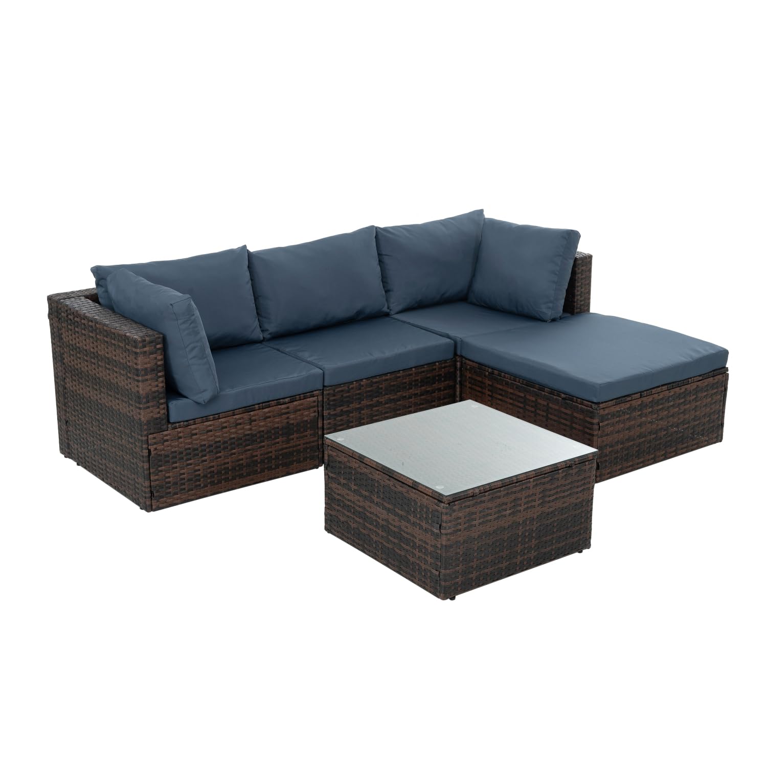 Patio Furniture, Outdoor Furniture, 5-Piece Wicker Furniture Set with Tempered Glass Coffee