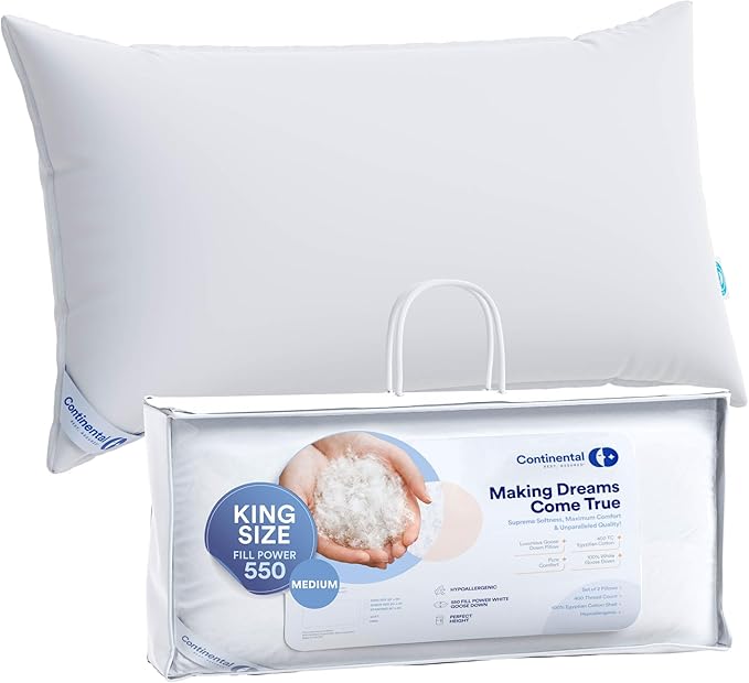 Medium King Set of 2 100% White Down Pillows