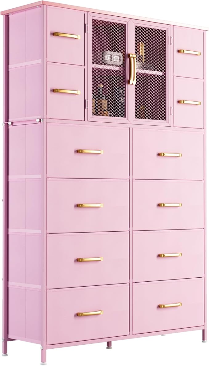 56.7' Tall Dresser, Dresser Chests of Drawers with 12 Storage Drawers,Fabric Dresser