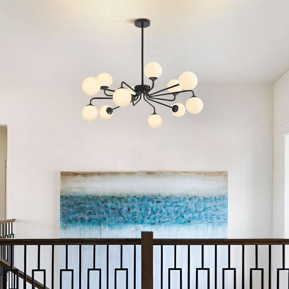 Lighting Black Sputnik Ceiling Light Fixture Modern Glass Ball Chandelier Globe Pendant Light 12-Light