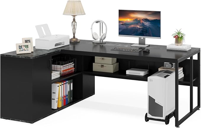 Large Executive Desk with File Cabinet, 71 inch L Shaped Computer Desk Office Desk