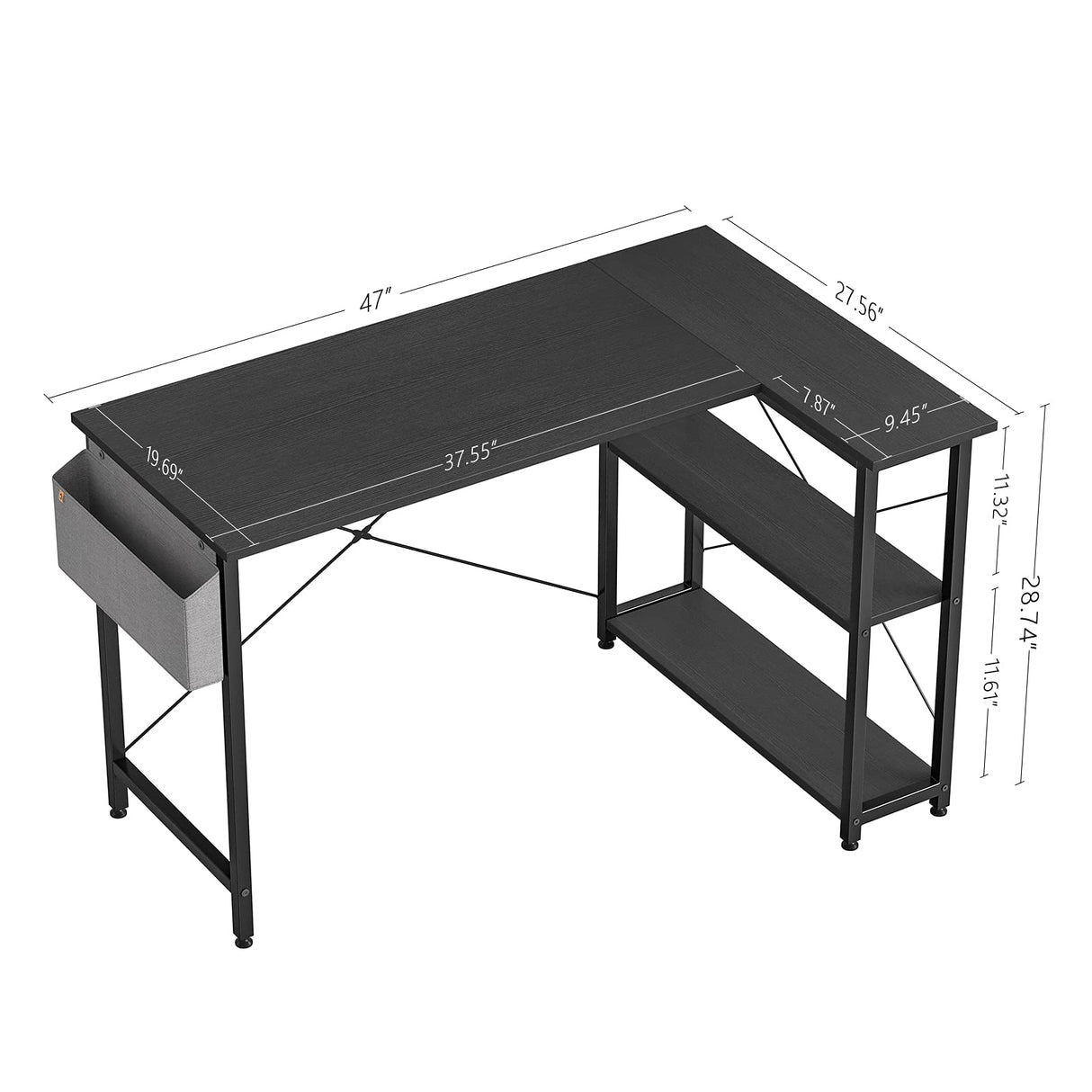 47 Inch Small L Shaped Computer Desk with Storage Shelves Home Office Corner Desk
