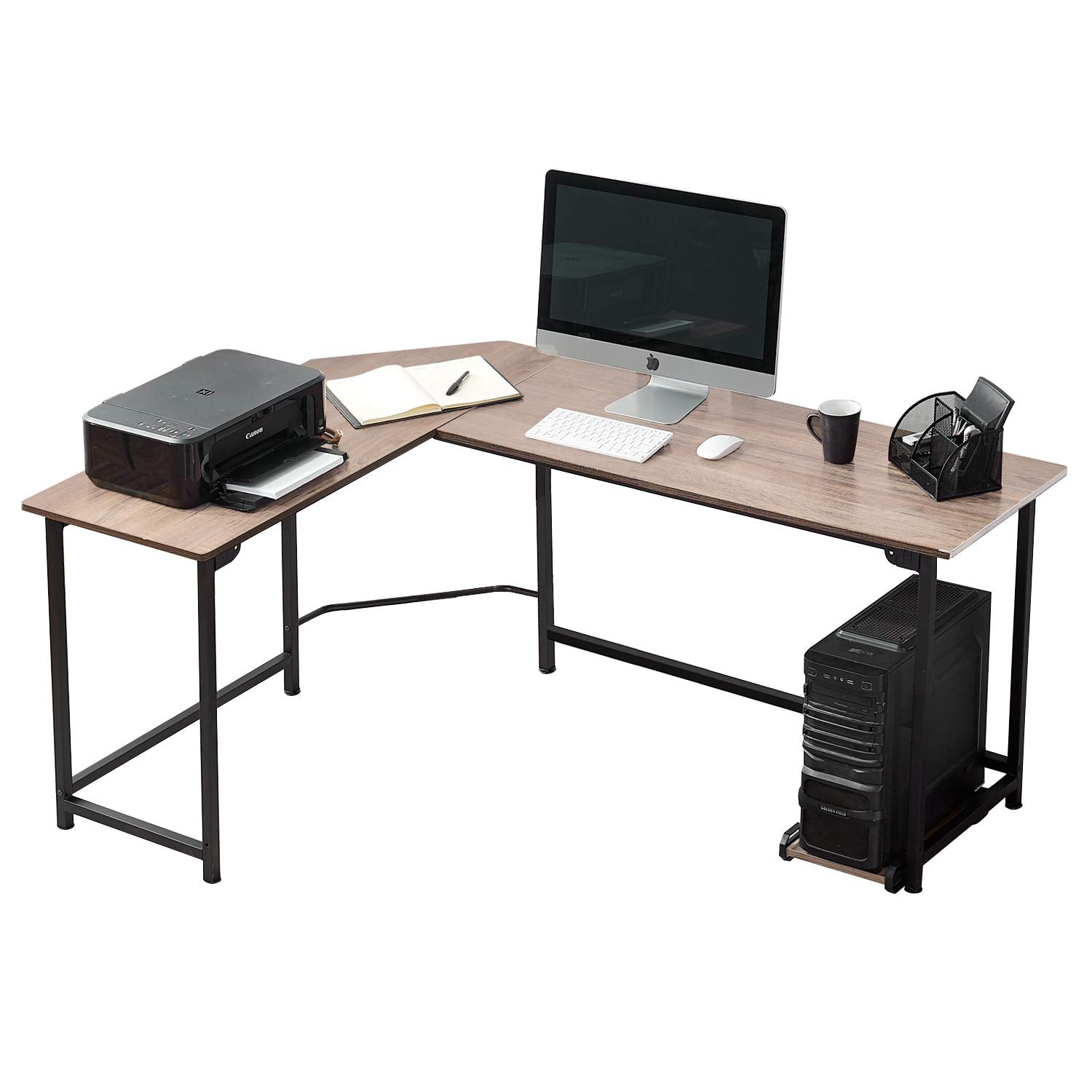 Modern L-Shaped Corner Computer Desk with CPU Stand/PC Laptop Study