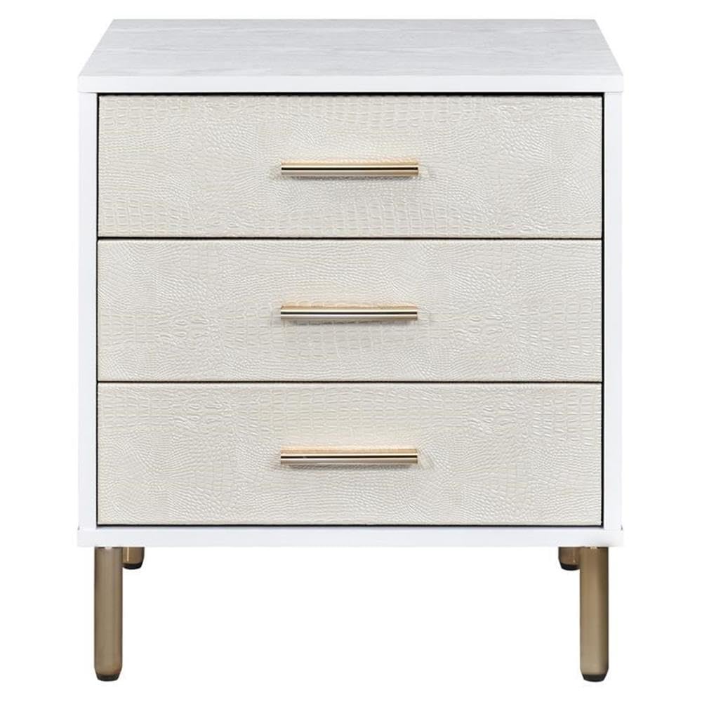 Wooden Storage Nightstand in White and Champagne and Gold