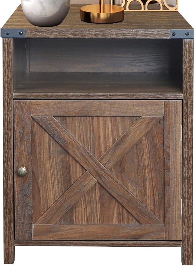 Nightstand, Farmhouse Bedside Table with Cabinet