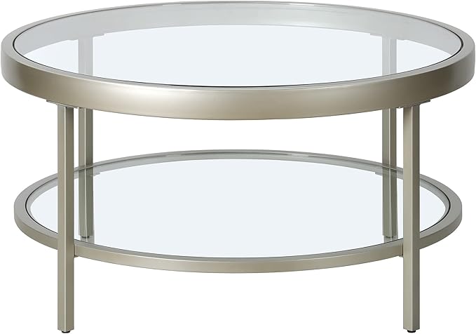 32" Wide Round Coffee Table in Blackened Bronze, Round Coffee Table for living room