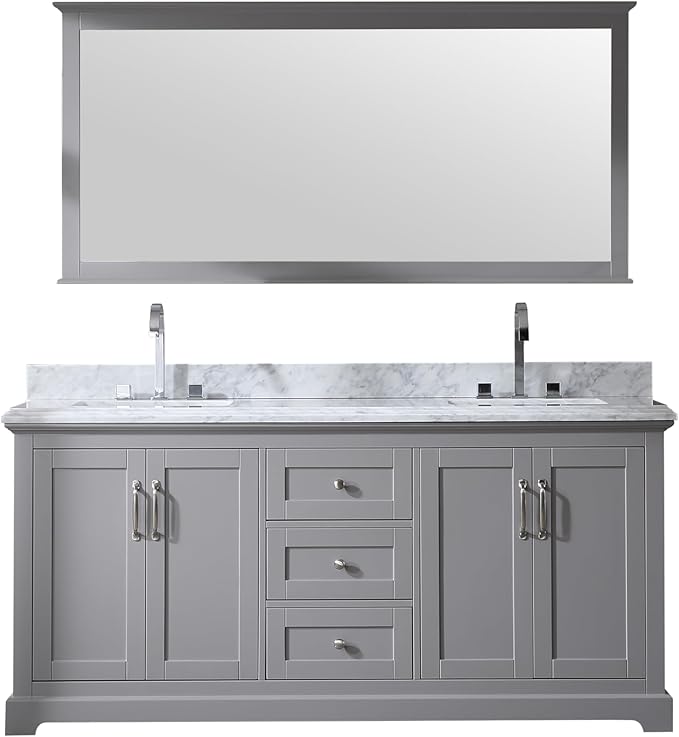 72" Solid Wood Double Sink Bathroom Vanity | Marble Countertop & Backsplash