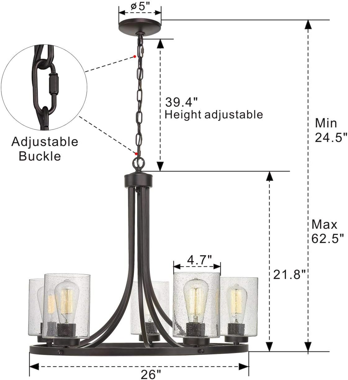 Beionxii 5-Light Wagon Wheel Chandelier, 26" Farmhouse Contemporary Foyer Pendant Light Dinning Room Lighting Fixture Oil Rubbed Bronze with Clear Seeded Glass