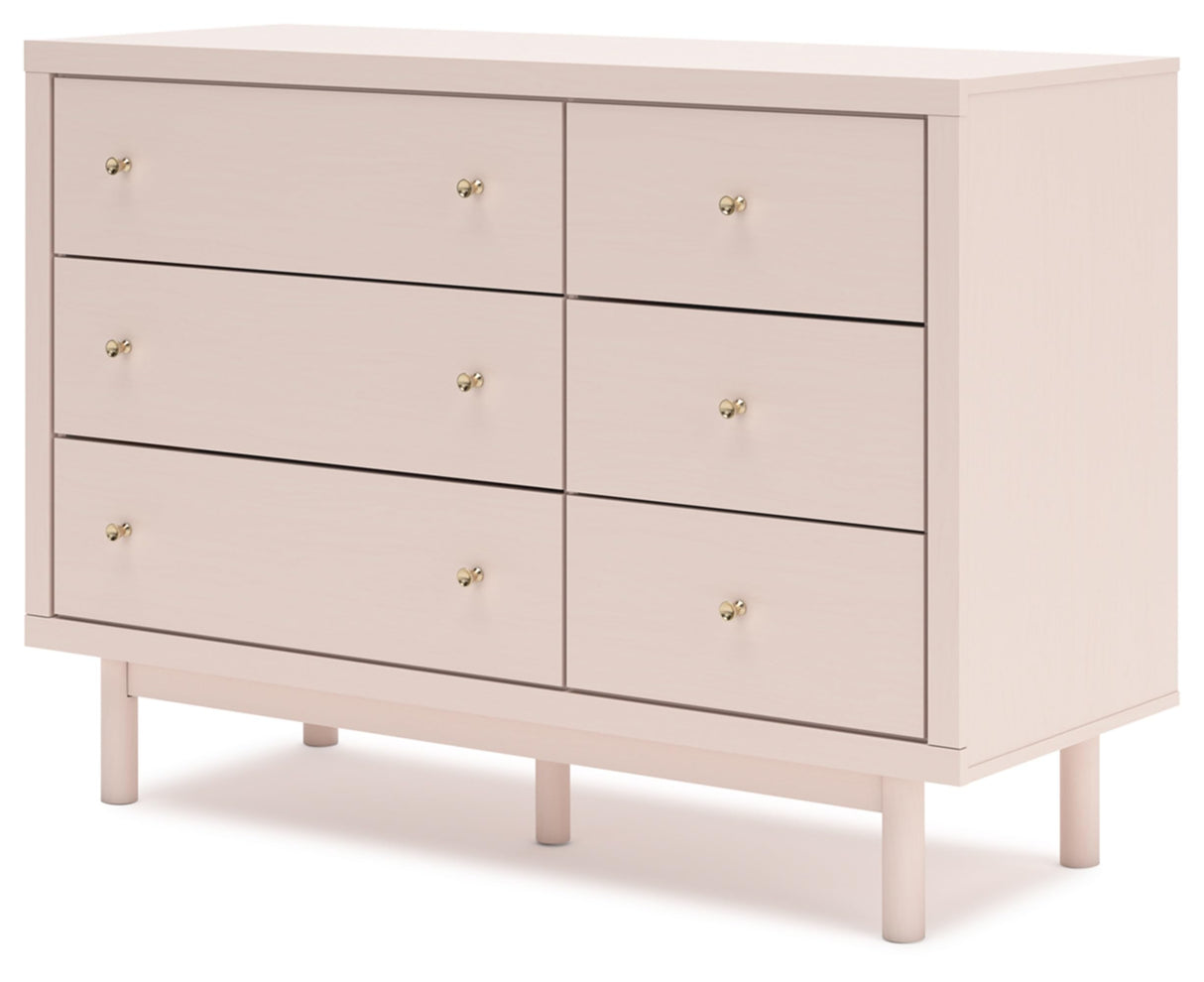Wistenpine Modern 6-Drawer Dresser with Safety Stop, Pink