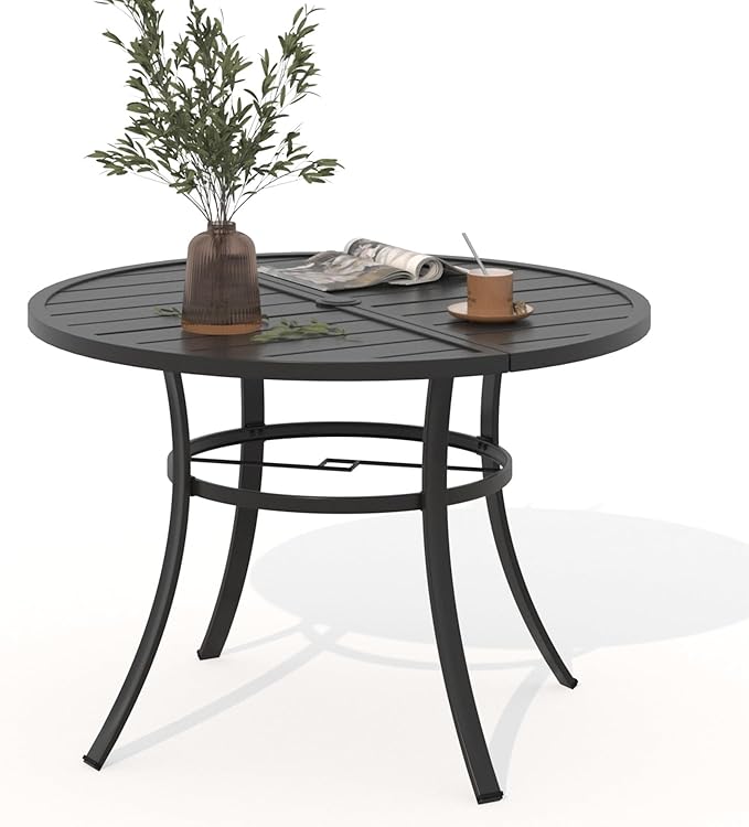 67x33 Inch Outdoor Dining Table for 6 with Umbrella Hole - Weather Resistant Metal Patio Table