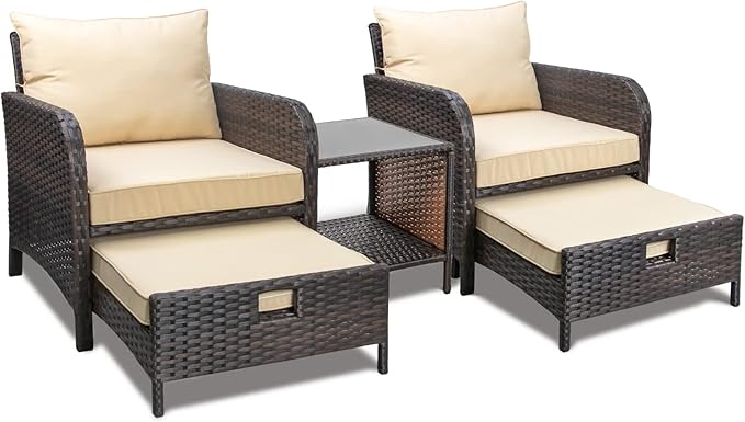 Balcony Furniture 5 Piece Patio Conversation Set, PE Wicker Rattan Outdoor Lounge Chairs