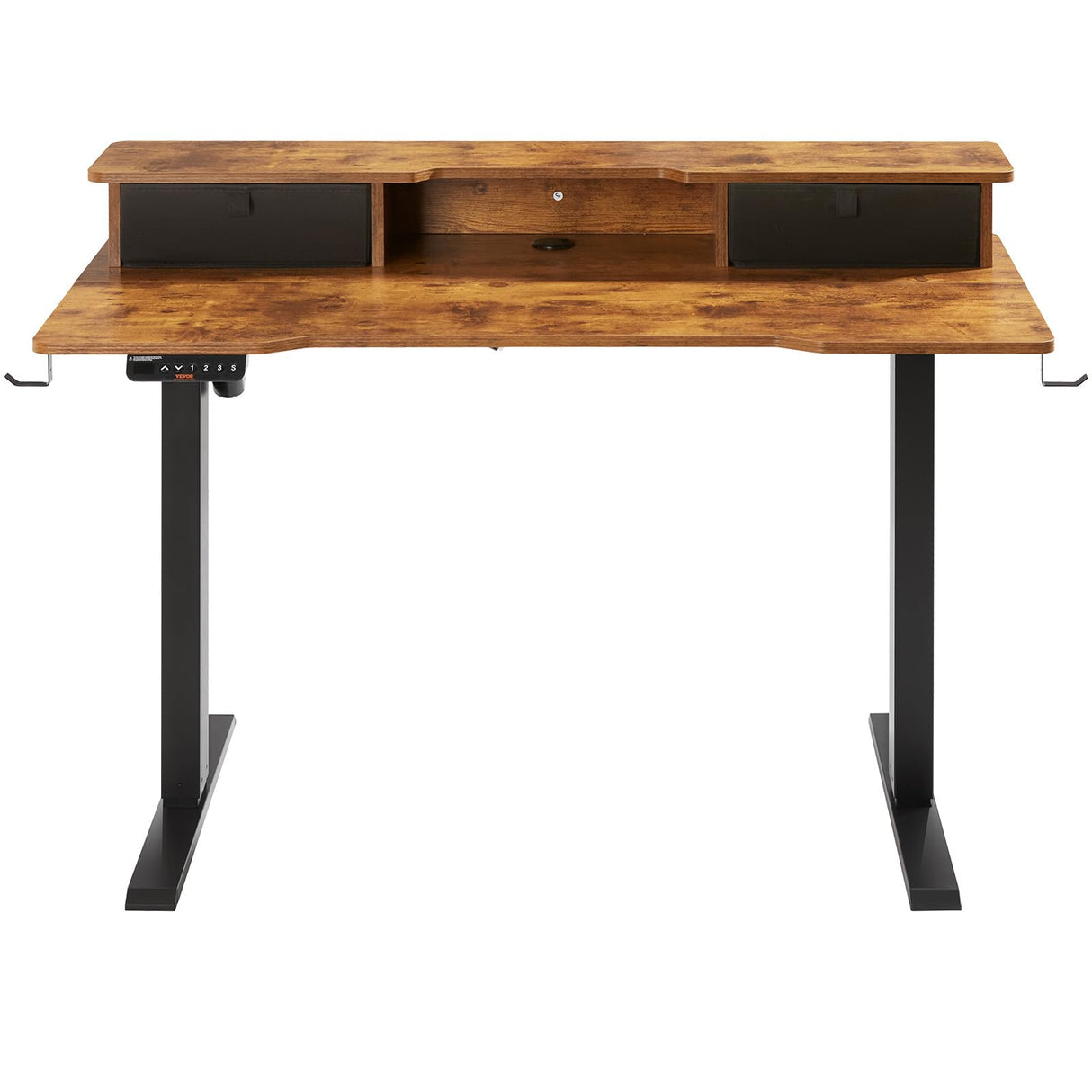 Standing Desk with Shelves 47.2 x 23.6 Inch Height Adjustable Desk Dual Monitor Riser Workstation Adjustable Desk 3-Key Modes Sturdy Dual Metal Frame 180LBS Capacity for Home Office