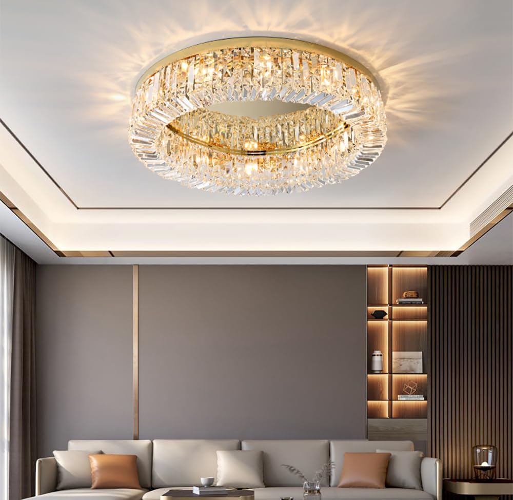 Crystal Ceiling Light Luxury K9 Crystal Flush Mount Ceiling Light Fixture Modern Gold