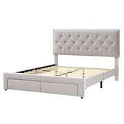 Upholstered Queen Bed Frame with 2 Storage Drawers, Velvet Platform Bed Frame