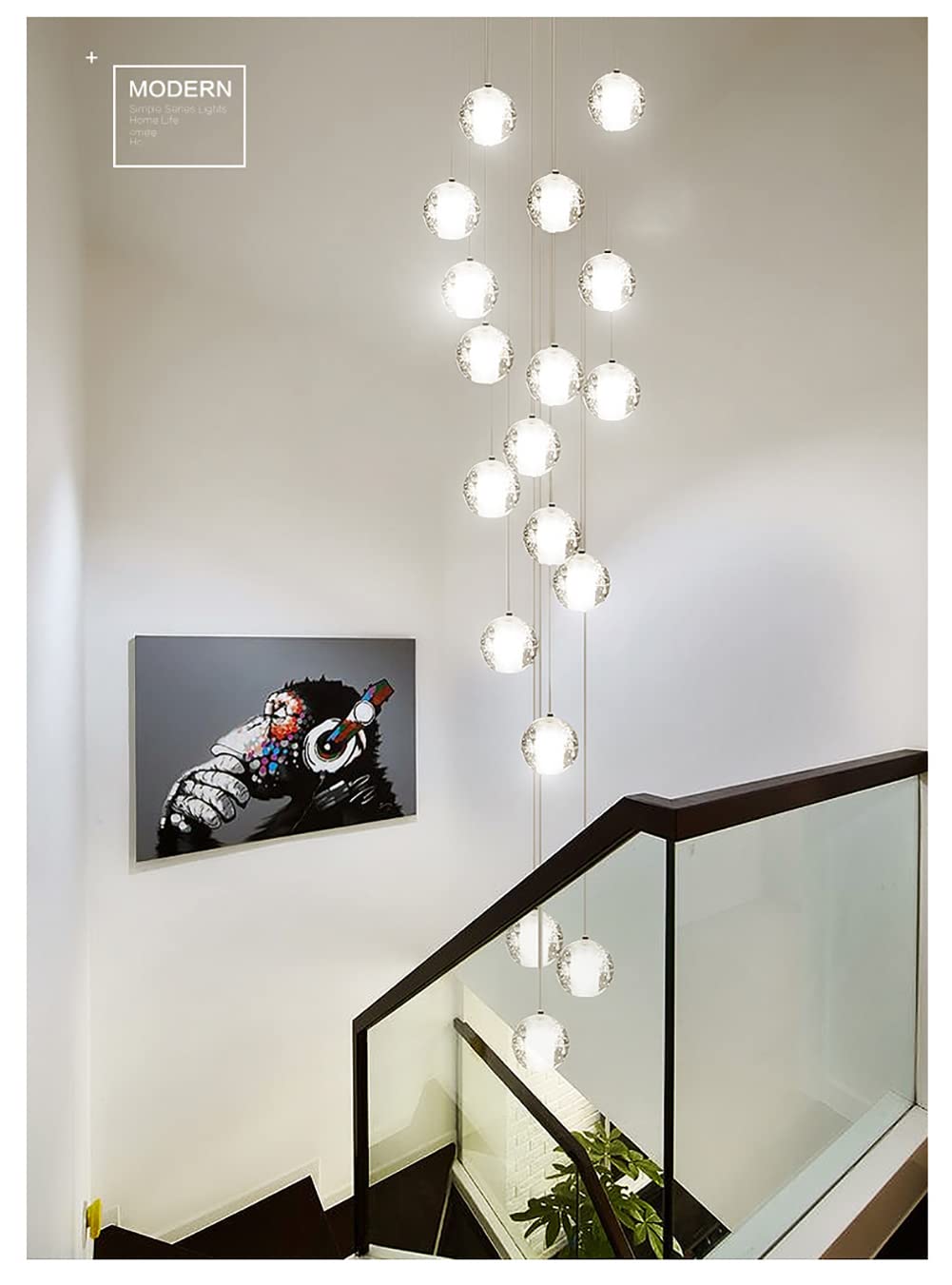 Long Loft Chandelier High Ceilings Crystal Ball Raindrop Pendant Lighting G4 3000K Warm