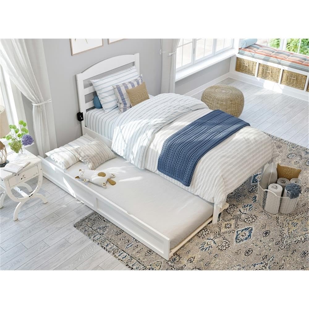AFI Warren Solid Wood Twin XL Traditional Bed w/Twin XL Trundle in White