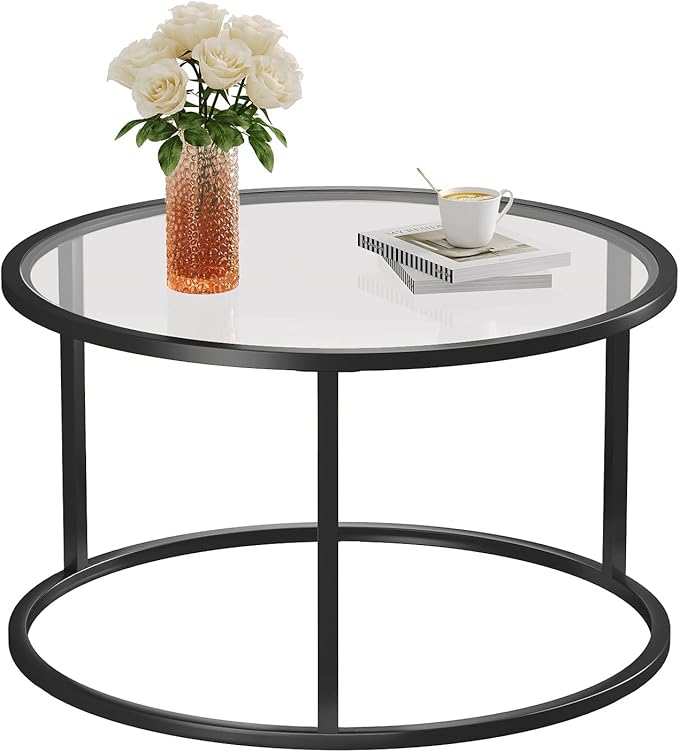 Round Coffee Table Glass Coffee Tables for Small Space Simple Modern Center
