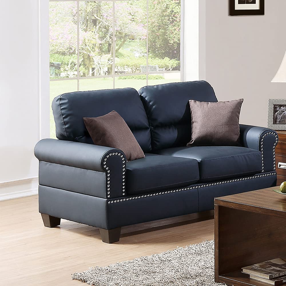 Bobkona Shelton Bonded Leather 2 Piece Sofa and Loveseat Set, Black