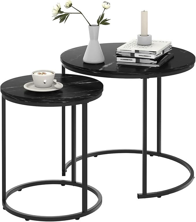 Coffee Table Faux Marble Nesting Table for Small Place 2 Sets Modern Furniture Living Room Sets