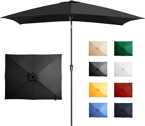 6.5x10FT Rectangular Patio Umbrella Outdoor Table Umbrella w/Push Button Tilt & Crank