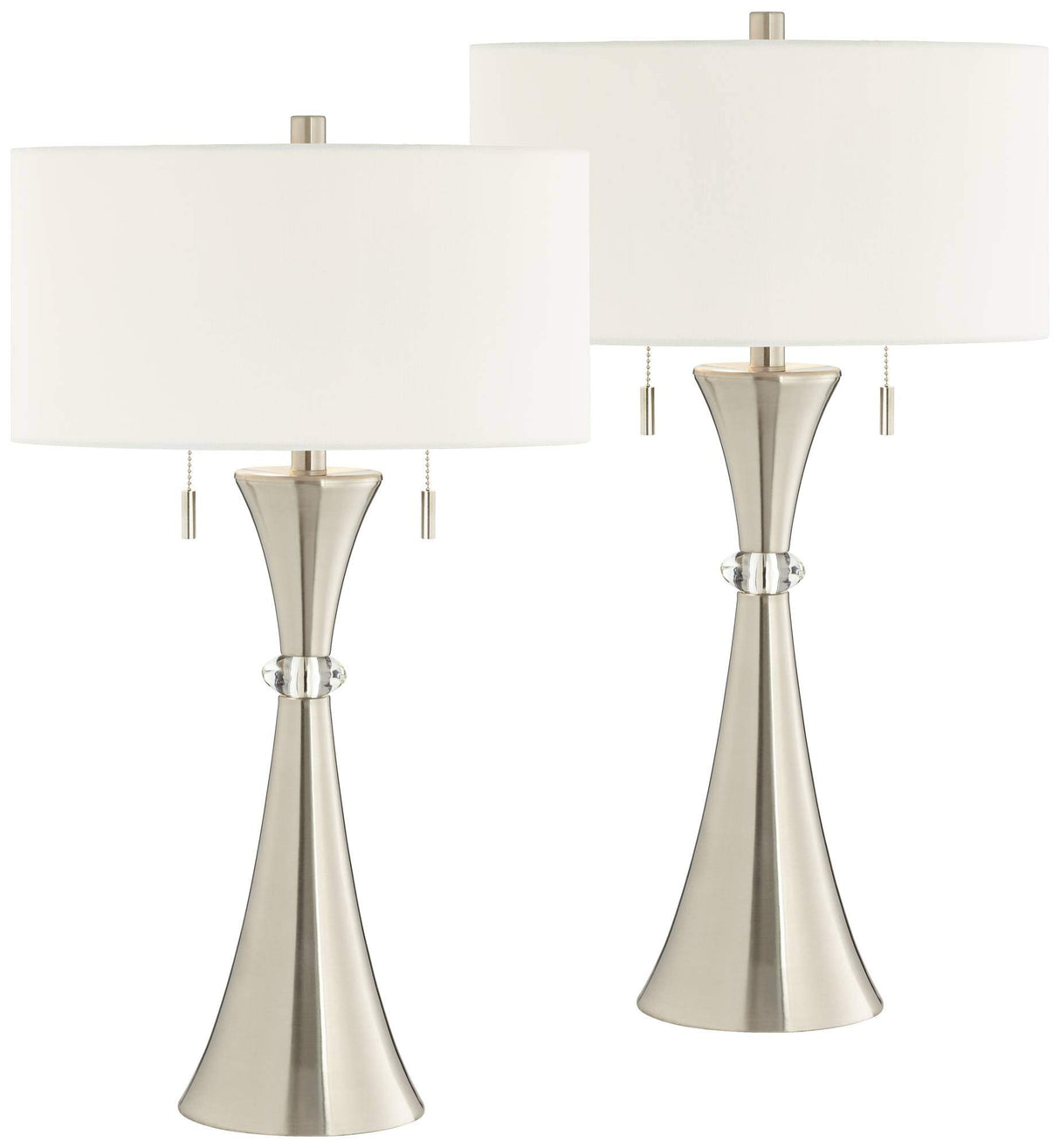 Rachel Modern Art Deco Table Lamps 28" Tall Set of 2 Concave Column Hourglass Silver