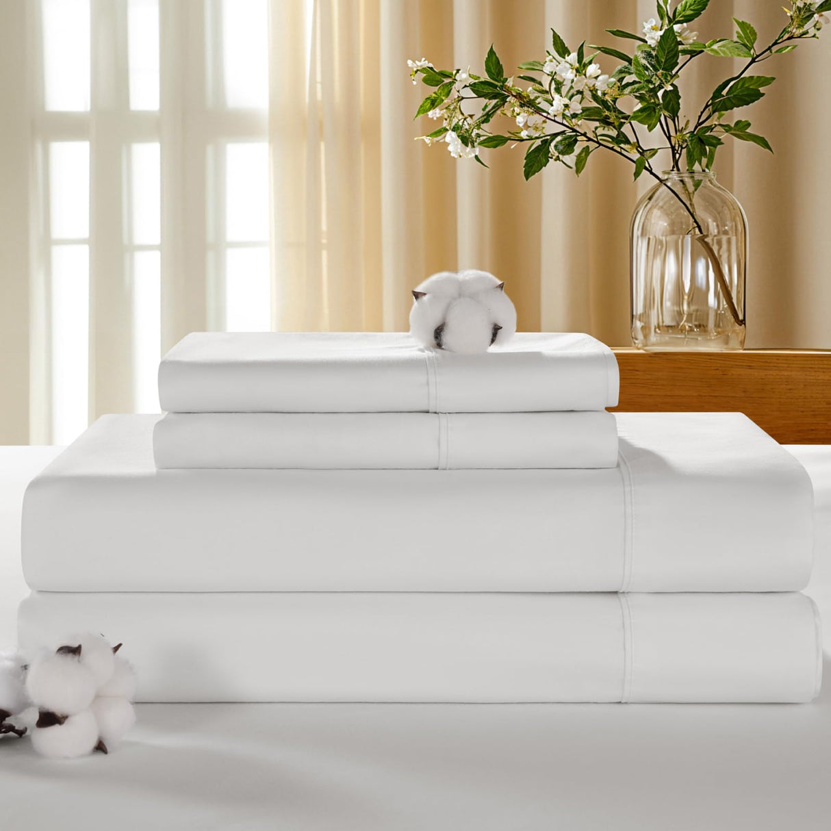 100% Cotton Sheets Set Deep Pocket 19" 1000 Thread Count King Size Sheets 4 Piece