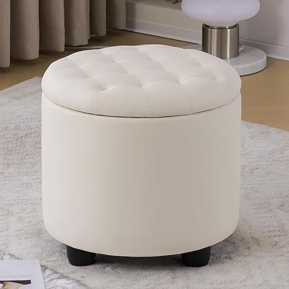 Modern Round Storage Ottoman,Button Tufted Ottoman Foot Stools Ottoman Footstool