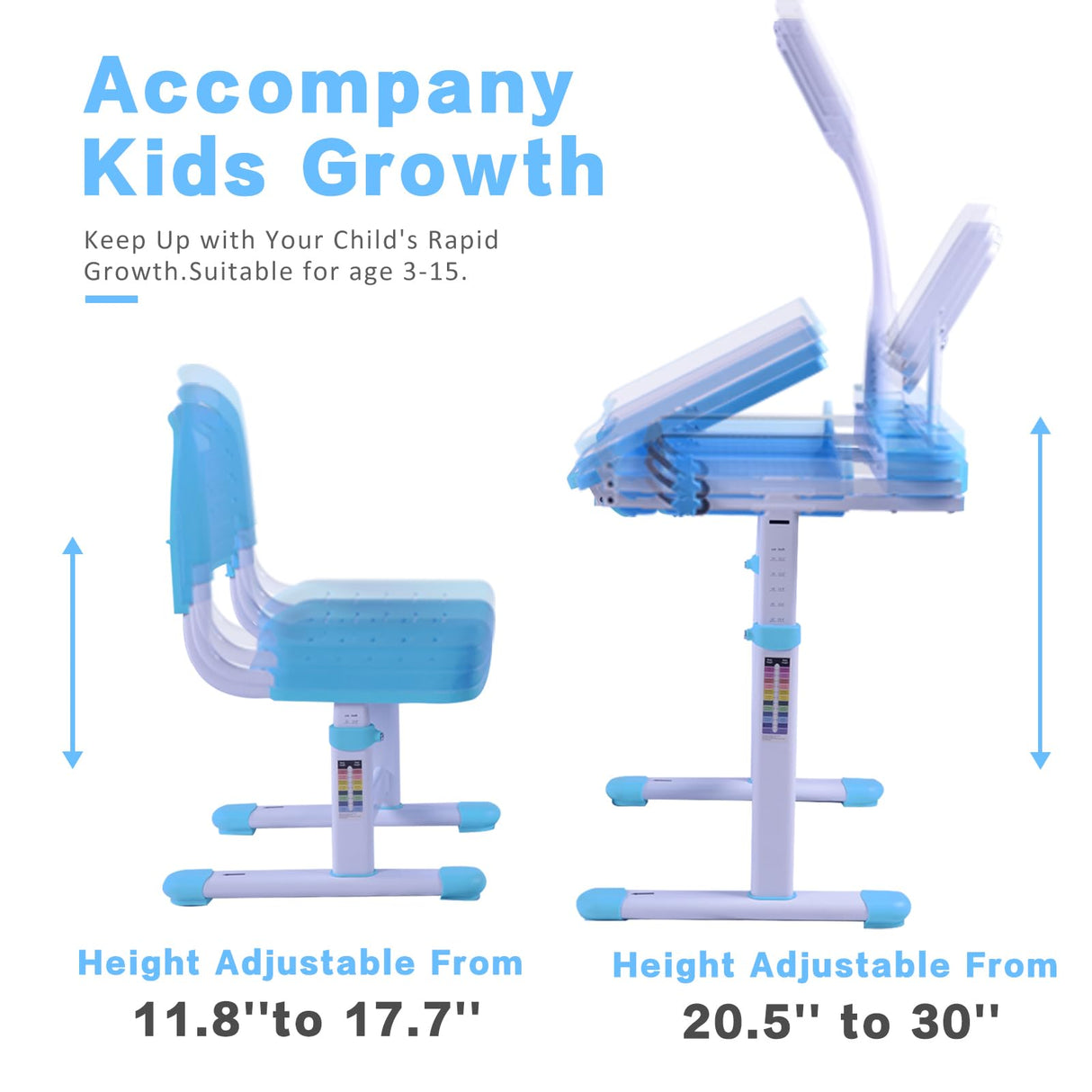 Kids Desk & Chair Set | Adjustable Study Table with Tilt Desktop & LED Light