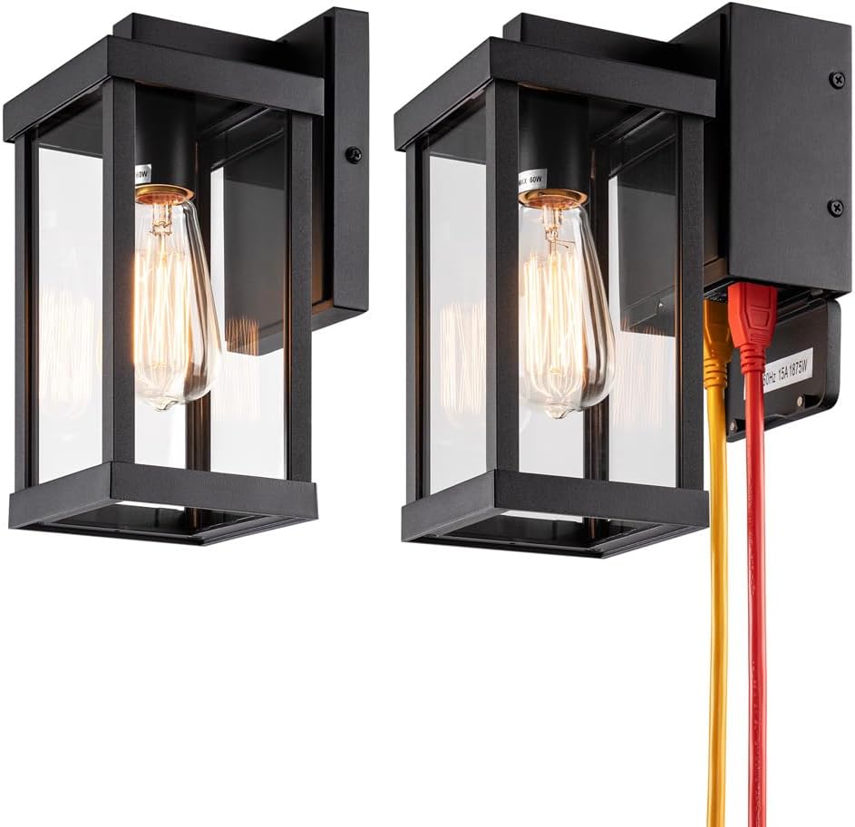 11" Classic Outdoor Wall Sconce with Built-in GFCI Outlet 1 Light in Matte Black Rectangular