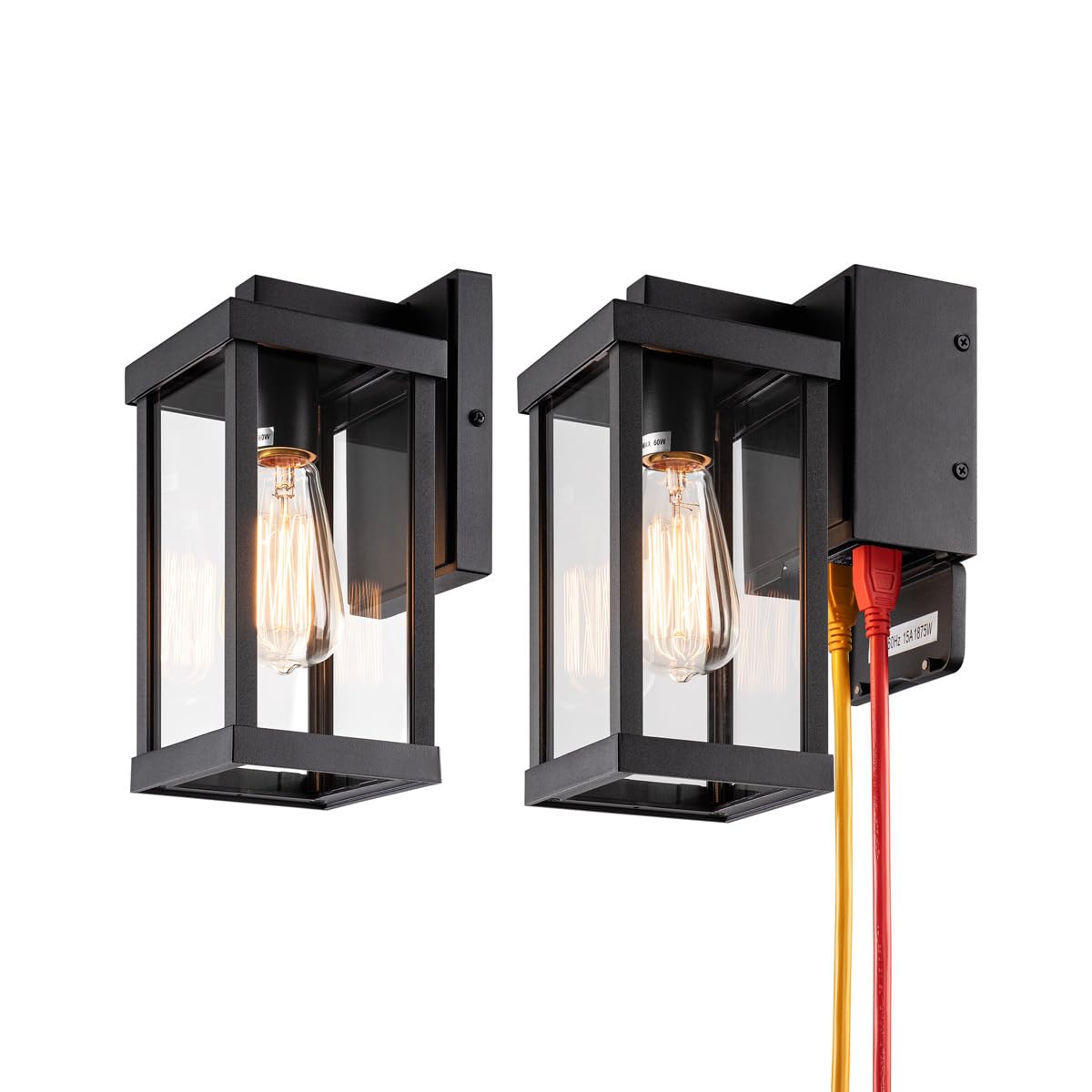 11" Classic Outdoor Wall Sconce with Built-in GFCI Outlet 1 Light in Matte Black Rectangular