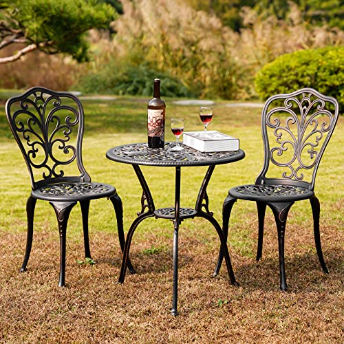 3 Piece Patio Set Outdoor Bistro Set,Cast Aluminum Bistro Table and Chairs Set of 2