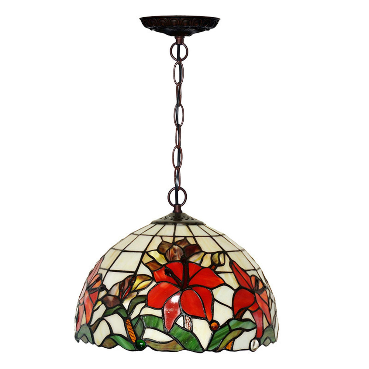 Tiffany Style Pendant Lights Pastoral Art Stained Glass Hanging Lamps Retro Floral