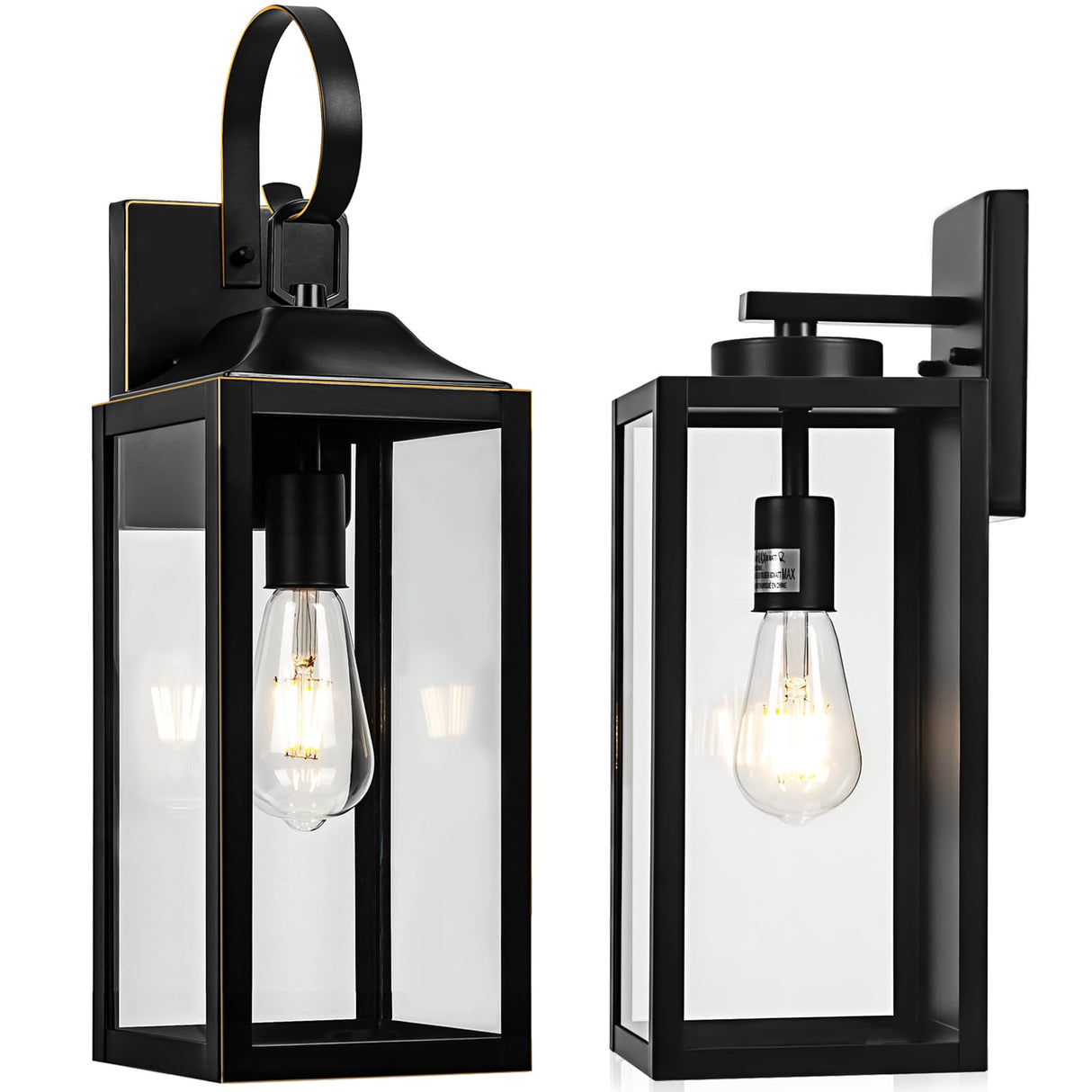 Black Outdoor Wall Lantern 16" & 19", Large Outside Farmhouse Wall Sconce Light Fixture