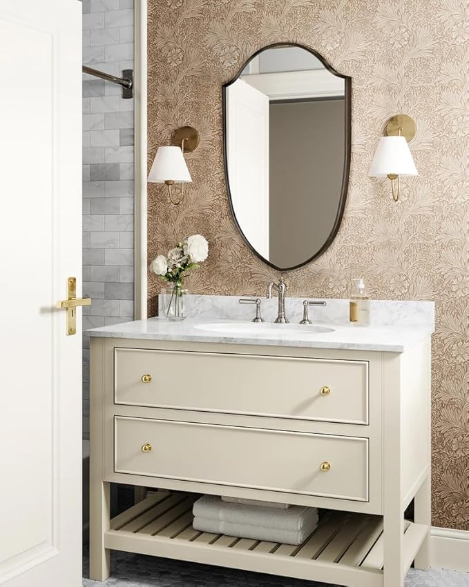 Irregular Black Arched Metal Bathroom Mirror Accent Asymmetrical Wall Mirror for Dresser