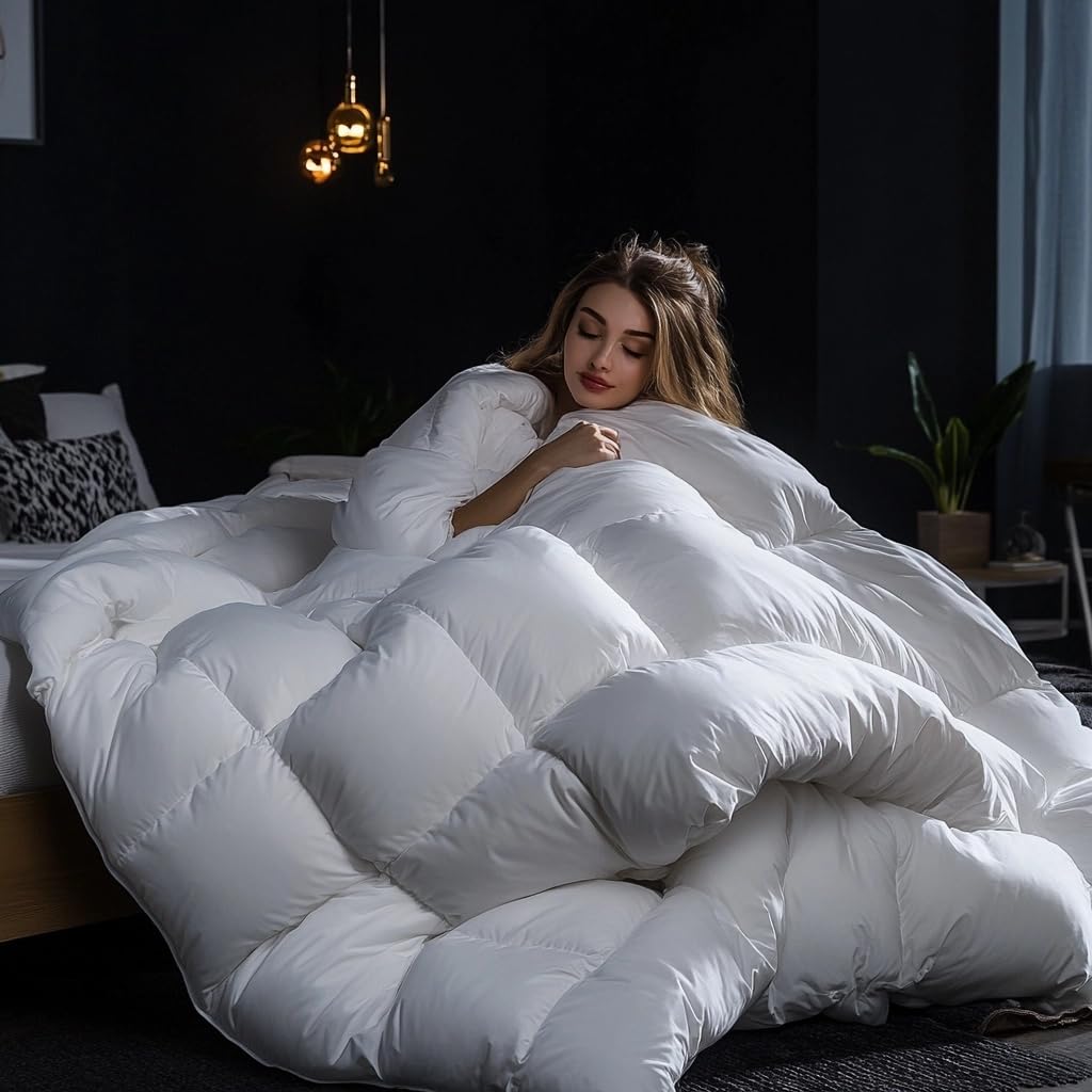 Goose Down Comforter Queen Size, 90x90 inches, 50 oz Fill Weight, 750 Fill Power, 100%