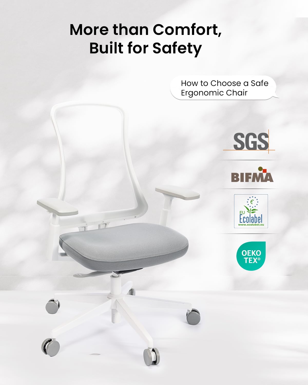 Ergonomic Office Chair with Foam Cushion & Adjustable Armrests - White