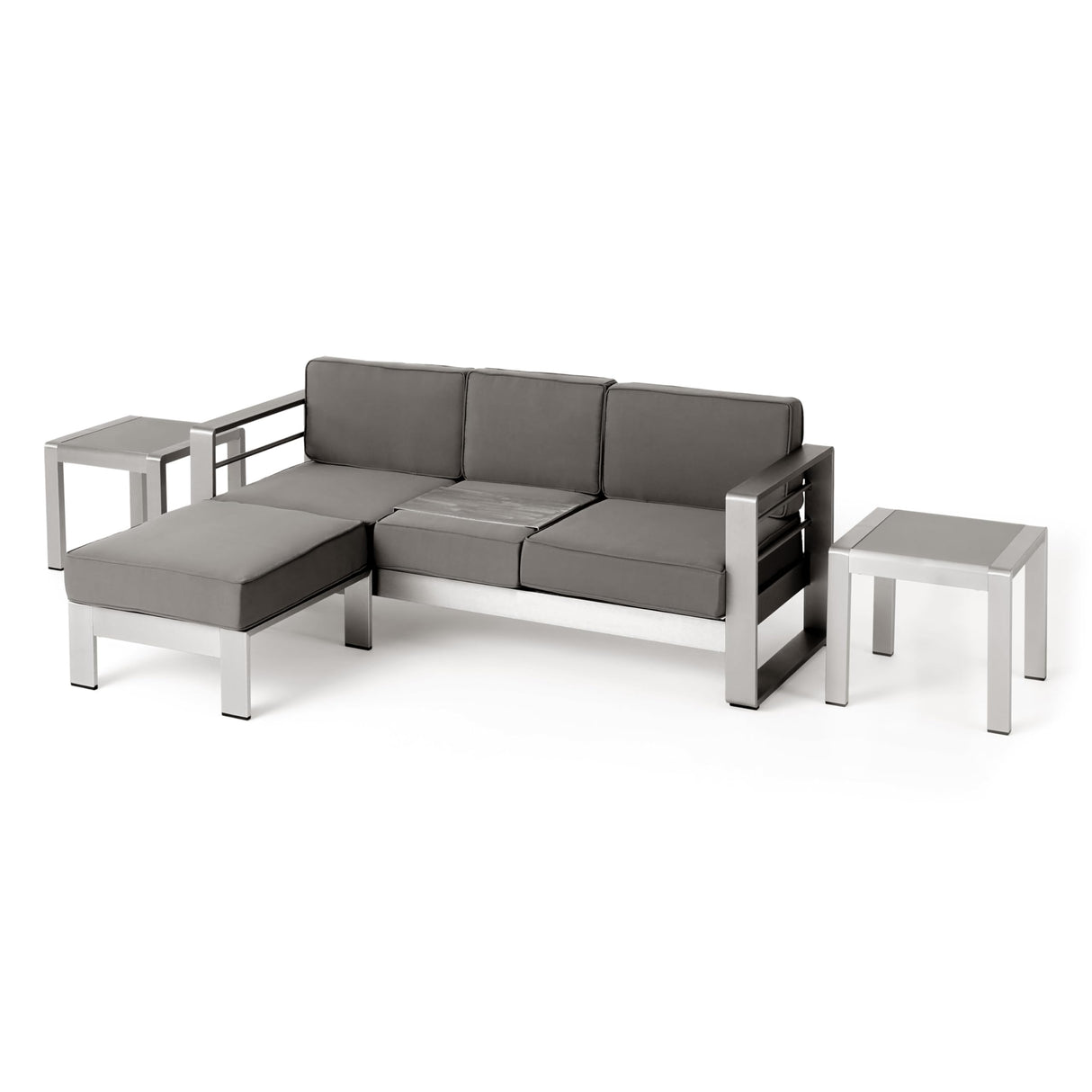 Cape Coral Outdoor 3 Seater Aluminum Conversation Set with Water Resistant Cushions