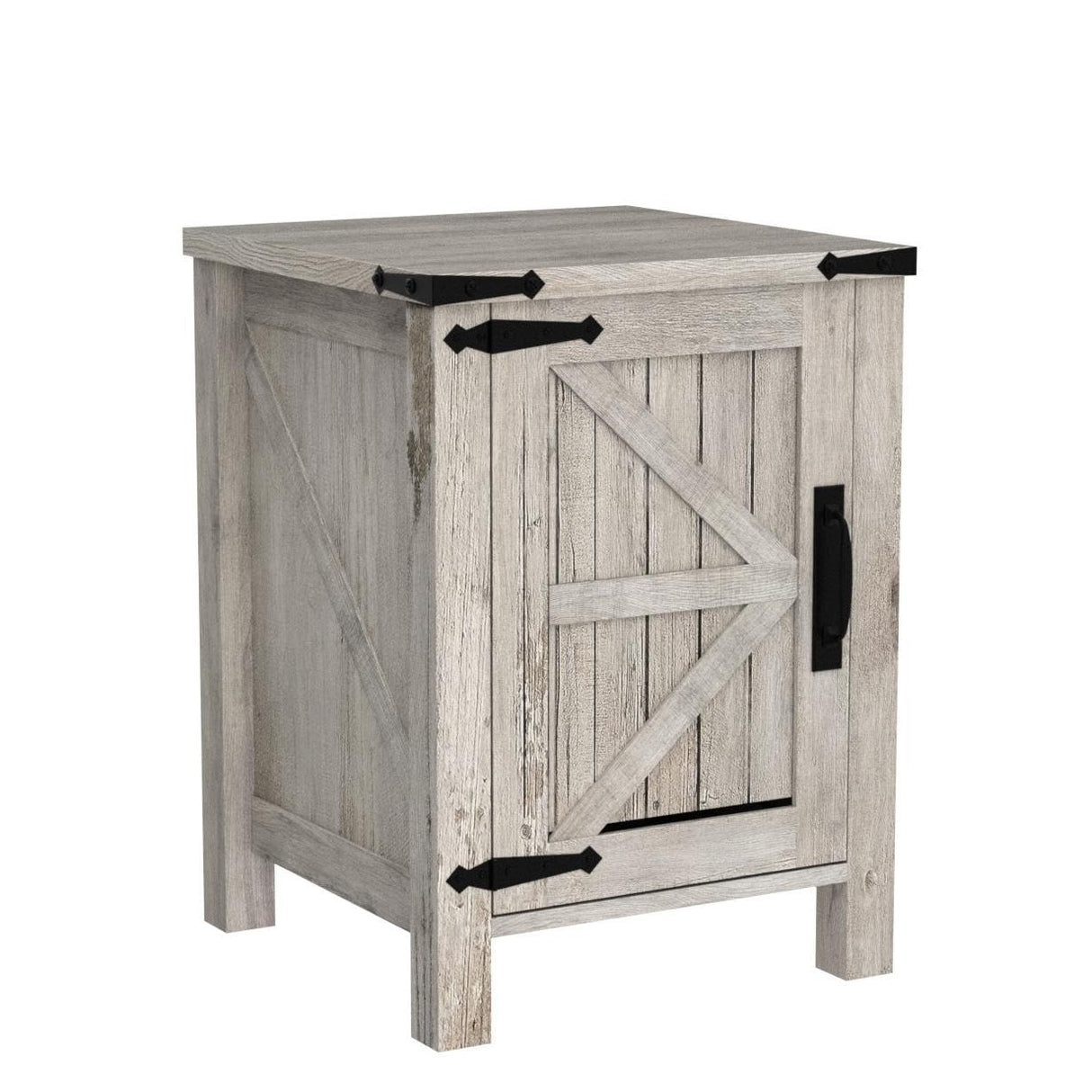 Nightstand with Charging Station, 18 Inch Farmhouse End Table with Barn Door and Adjustable Storage Shelf