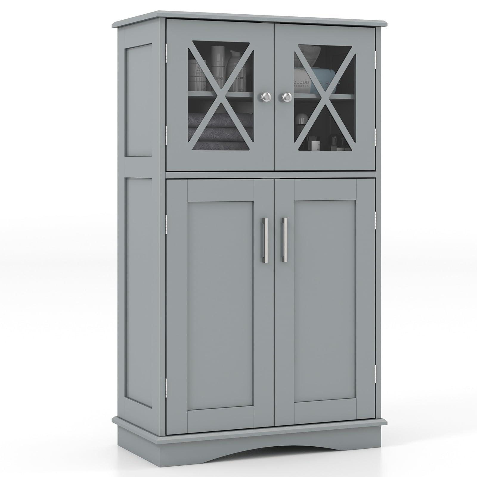 Bathroom Floor Storage Cabinet - Linen Floor Cabinet with Doors and Adjustable Shelves