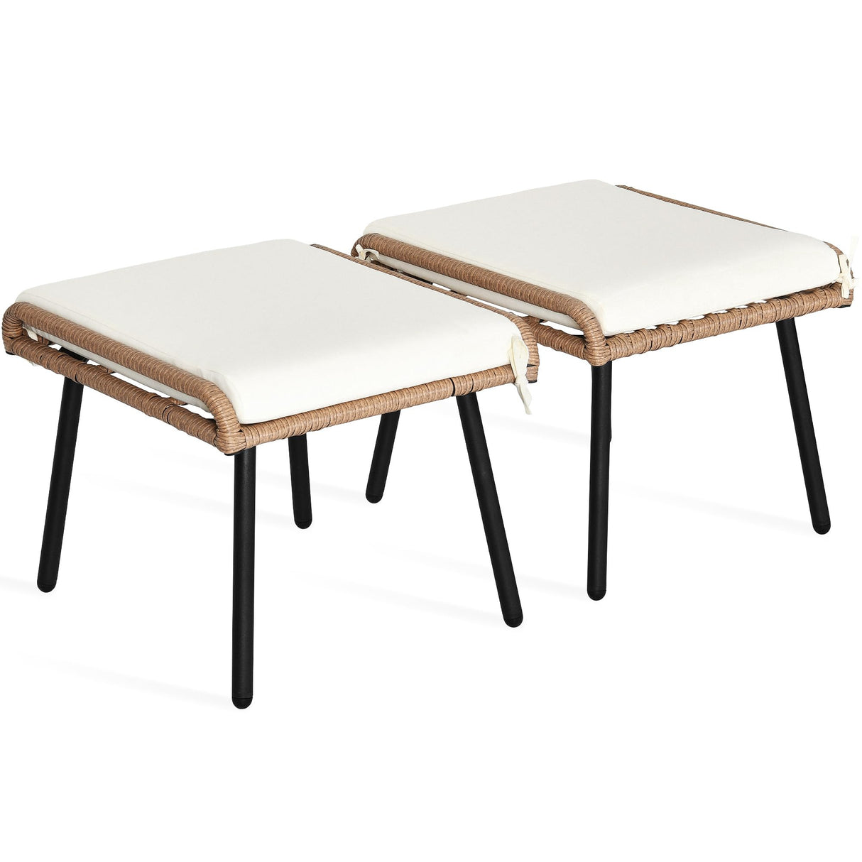 2-Piece Outdoor Wicker Ottoman, All-Weather Patio Rattan Foot Rest