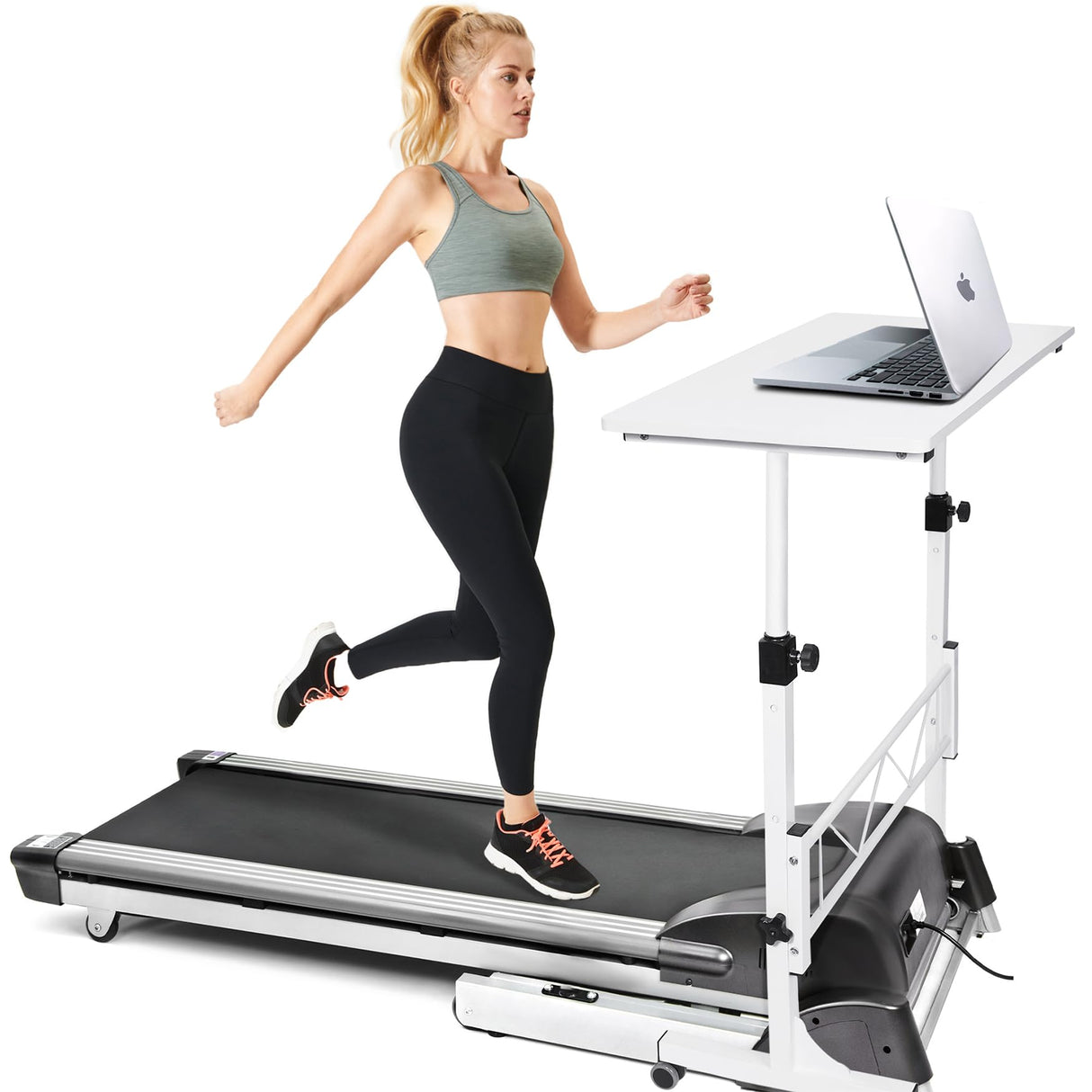 Desk Adjustable Height Portable Mobile Laptop Desk Treadmill Desk for Walk Rolling Wheel Desk Sit to Stand White