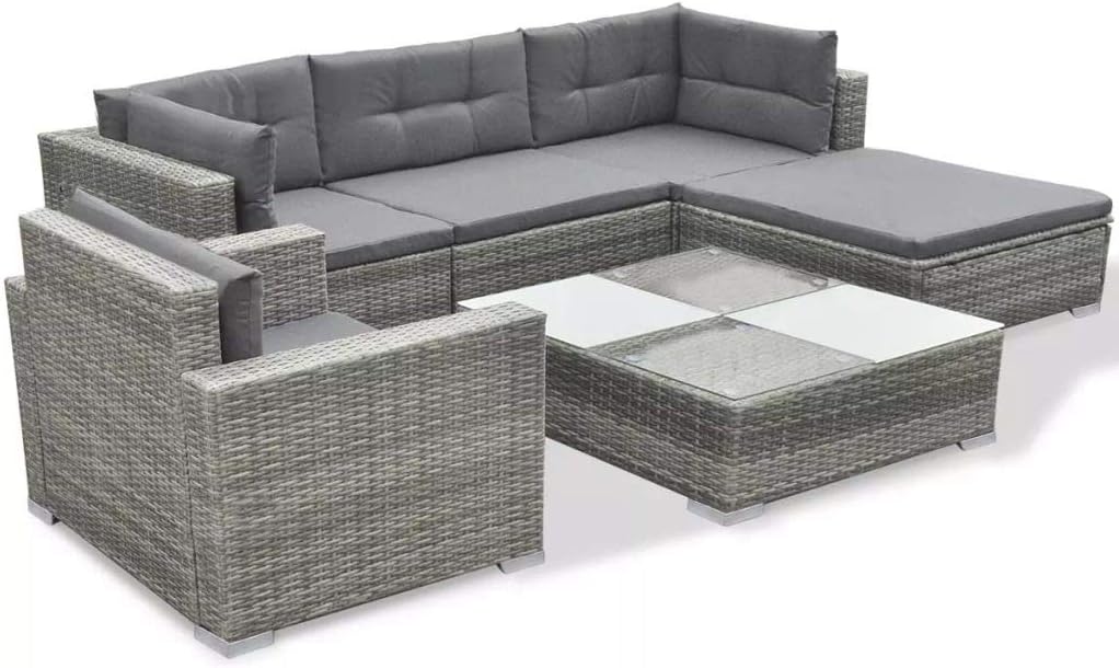 6 Pcs Patio Outdoor Conversation Set, All-Weather Poly Rattan Outdoor Furniture Set with TeaTable for Backyard & Garden