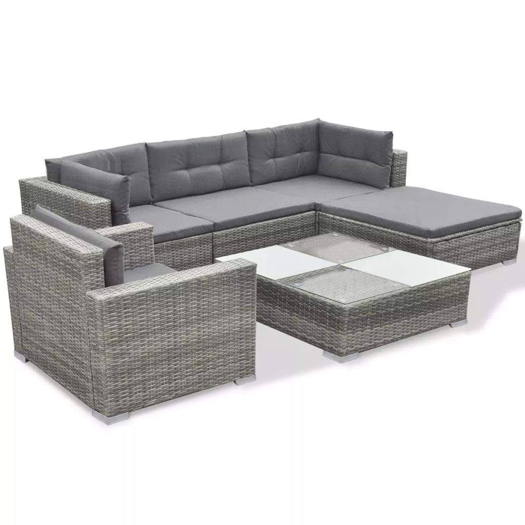6 Pcs Patio Outdoor Conversation Set, All-Weather Poly Rattan Outdoor Furniture Set with TeaTable for Backyard & Garden